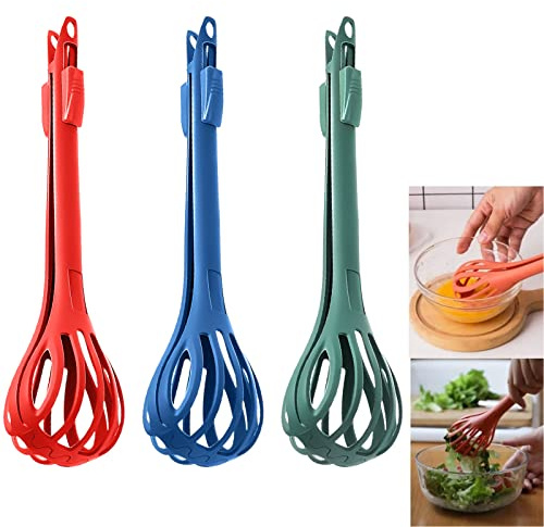 Frusta 2 in 1 per alimenti Clip & Egg Whisk, 3 pezzi per mazza uova multifunzionale, manuale per uovo, frusta per spaghetti, pinze per cibo, racchetta per uova a mano (3 pezzi)