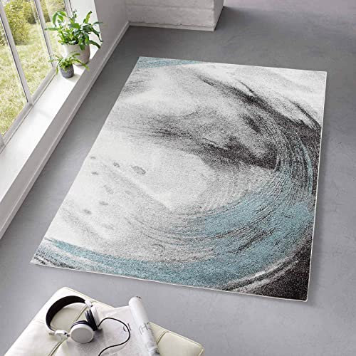 Taracarpet Kurzflor Teppich fürs Wohnzimmer Schlafzimmer und das Kinderzimmer Moderner Designerteppich TC-Fashion 6116 Circle blau 080x140 cm