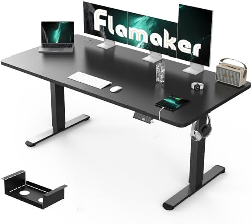 Flamaker Höhenverstellbarer Schreibtisch 180 x 80 cm, Schreibtisch Höhenverstellbar Elektrisch mit Memory Funktion, Computertisch mit Kabelmanagement, Standing Desk, Stehpult, Bürotisch, Schwarz