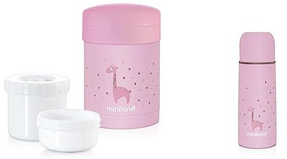 Miniland 89227 - Termo papillero de acero inoxidable para bebé con dos herméticos interiores - Termo para alimentos sólidos de 700ml con dos contenedores. Rosa. & Baby - Termo
