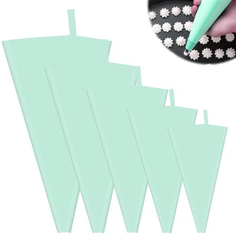 SPRHR 5 Pezzi Sac a Poche Silicone, 5 Misure, Sac a Poche Riutilizzabile, Trama Eccellente, Facile da Pulire Sac a Poche, Silicone Alimentare Adatto per Cuocere e Decorare