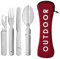 GRÄWE Campingbesteck 4-teilig mit roter Schutzhülle, Bundeswehrbesteck, Besteckset aus Edelstahl, Outdoor Besteck Set, zusammensteckbar, mit Flaschenöffner, Dosenöffner und Brotmesser