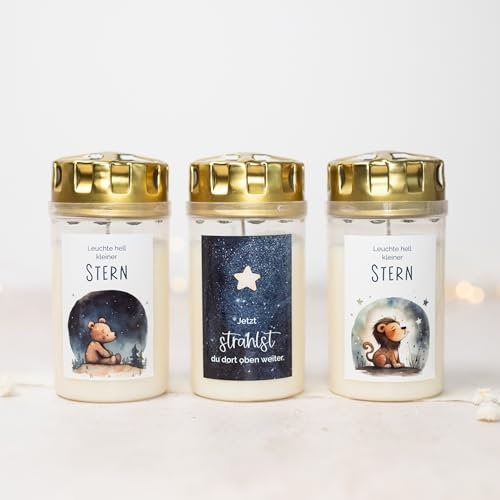 10x AUFKLEBER für GRABKERZEN • Löwe Stern Bär • Grablicht • Sternenkind • Motiv mit Spruch • Sticker für Kerzen Grabdeko • witterungsbeständig • Größe für Standartkerzen (2-3 Tage Brenndauer)