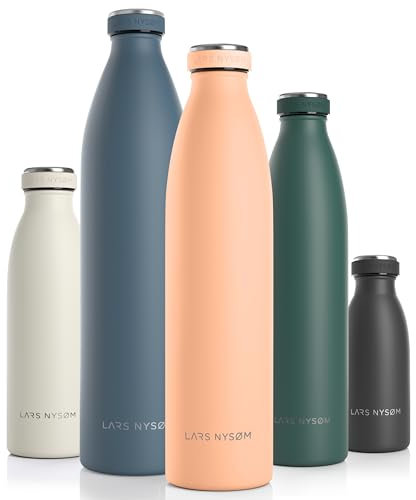LARS NYSØM Stainless Steel Insulated Water Bottle 350ml, 500ml, 750ml, 1L, 1 5 Liter | Insulated Thermo Flask for Hot and Cold Beverages | Leakproof Drinking Bottle (Creamy Peach, 1000ml)