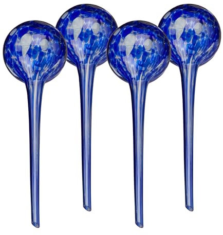 Relaxdays Bewässerungskugeln Glas, 4er Set, H x D: 30 x 9 cm, Gießkugeln für Pflanzen, Bewässerungshelfer Urlaub, blau