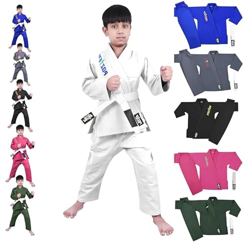 POZTEV Bambini Brasiliano Jiu Jitsu Gi Per Bambini BJJ Gi Gioventù Grappling Kimono Prelavato Leggero Arti Marziali Uniforme, bianco, K4
