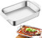 Fulenyi Sartén para asar con tapa, Plancha plana de acero inoxidable, Sartén rectangular para parrilla de pescado, Bandeja de metal para mariscos, contenedor de comida, bandejas de barbacoa para
