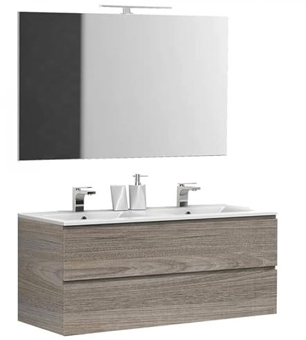 DOMUS ARREDO - Mueble baño 120 cm suspendido con doble lavabo madera roble