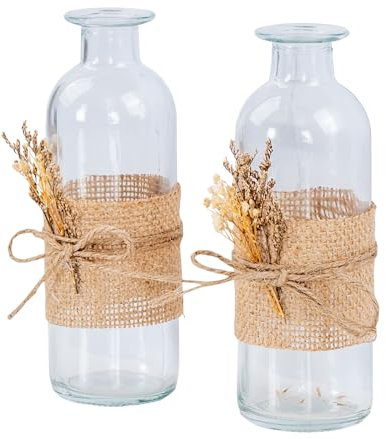 2er Set Vase H17cm Glas Blumenvase Natur Trockenblume Boho Tischdeko Glasvase Blumendeko Dekovase