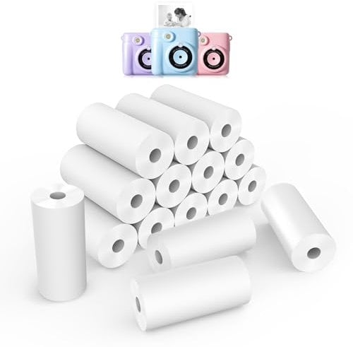 Hikkon Kids Instant Print Camera Thermal Paper Rolls - Zero Ink Printing Thermal Refill Paper Rolls for Most Kids Instant Digital Camera(White-16)