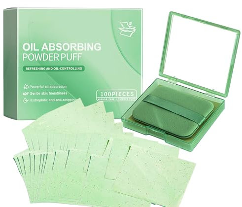 Oil Blotting Sheets for Face with Mirror and Puff,Blotting Paper for Oily Skin,Face Oil Absorbing Sheets,Handy Portable Oil Absorbing Tissues for Skin Care,Makeup Friendly-100 Sheets Oil Control Film