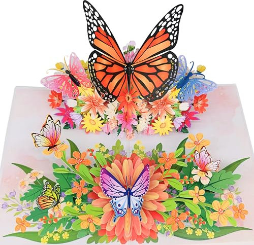 Magic Moments® Biglietto pop-up con farfalle con bouquet, biglietto di compleanno 3D fatto a mano, per moglie, fidanzata, biglietto di nozze, festa della mamma e buon miglioramento