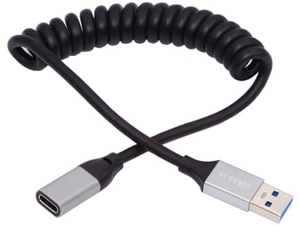NFHK Câble USB 3.0 Type-A mâle vers USB-C Type-C femelle câble spiralé extensible rallonge de 100 cm 5 Gbit/s pour disque téléphone appareil photo données