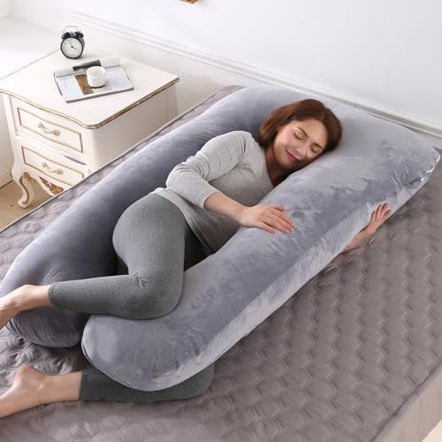 VASSVIO Pregnancy Pillow, U Shaped Maternity Pillow for Sleeping, Machine Washable Maternity & Body Pillows Full Body Support for Back, Legs, Belly, Hips for Pregnant Women 145x70cm (Grey)