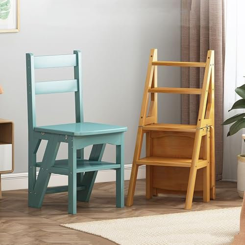 4 Step Wooden Folding Step Ladder Stool for Library and Plant Stand Counter Height Tall Stool for Storage and Decoration