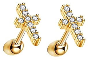Lirzxin Damen Ohrstecker Gold 750, Ohrringe für Damen Kreuz mit Rund Moissanit Geburtstag Ohrringe für Frauen Gelbgold