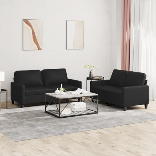 Snsowed 2-TLG. Sofagarnitur mit Kissen Schwarz Kunstleder, Sofa Mit Relaxfunktion, Couchgarnitur, Wohnzimmer Sofa, Couch, Sofa Set 3201408