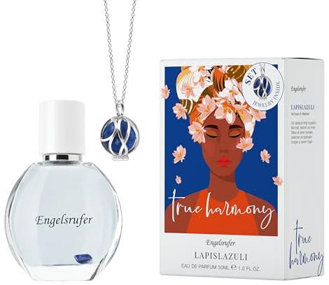 Engelsrufer Powerful Stone Duftset Damen – Eau de Parfum 30ml True Harmony & Paradise Halskette mit echtem Lapislazuli aus Edelstahl IP Rhodium – Geschenk Frauen