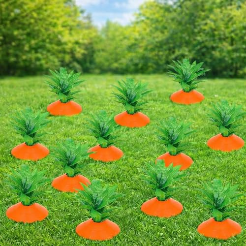 HONHHUO Osterdeko Garten 12er Set Karotten Gartenstecker – Osterdeko draußen für Rasen & Beet, Frühlingsdeko Garten, Ostern Gartendeko Kunststoff Karottenstecker für Vorgarten & Blumenbeet