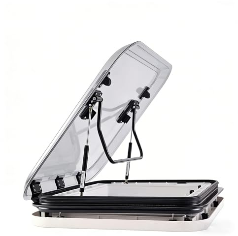 Camper Roof Window Hatch | LED Skylight Roof Window Hatch Roof Top Vent | 500x500 / 700x500 / 800x500 /960x650 Cutout Options | LED Light | Shade | 70° Opening | RV, Trailer 960×650mm
