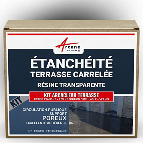 Étanchéité transparente terrasse carrelée, résine produit translucide, carrelage, balcon - 5 m², circulation publique, support poreux Finition Brillante - ARCANE INDUSTRIES