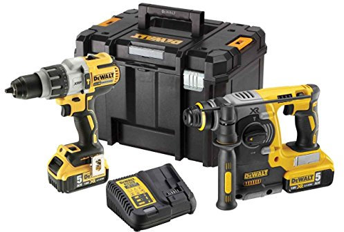 Dewalt DCK229P2T-GB Li-Ion Cordless Combi/SDS Plus Drill Kit, 18 V, Yellow/Black, 5 A, Set of 6 Pieces
