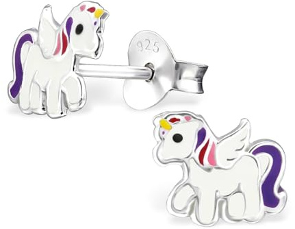 Monkimau Mädchen Ohrringe Einhorn Ohrstecker aus 925 Sterling Silver echt Silber mit Flügel