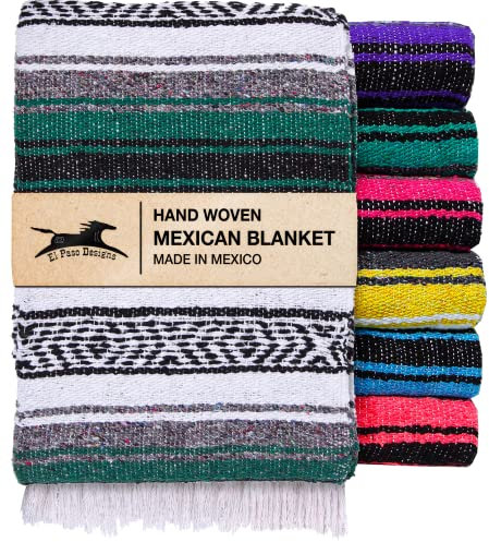 El Paso Designs Mexikanische Yoga-Decke – bunte Falsa-Serape-Überwurf für Yoga, Strand, Picknick, Sattel oder Heimdekoration – weich gewebte Boho-Decke (jägergrün)