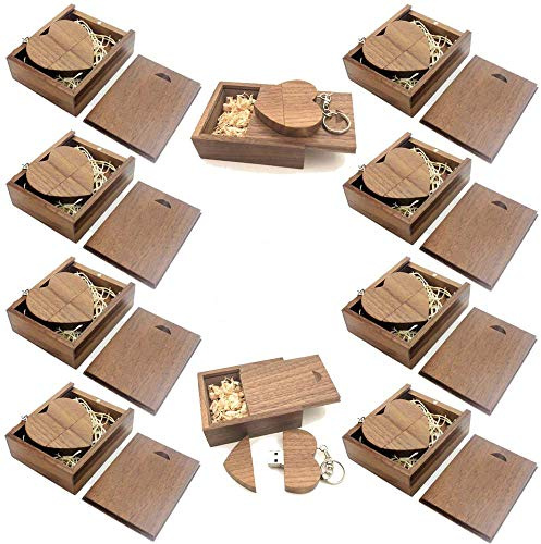 A Plus+ 10 Stück Holz USB-Flash-Laufwerk 64GB USB 3.0 Stick Herz Drive mit Schlüsselring und Box