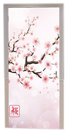 A.Monamour Türtapeten Selbstklebend 3D Japan-Kirschzweig Mit Blühenden Rosa Blumen Sakura-Romantischer Blumenhintergrund Türtapete Türposter Tapete 77x200cm