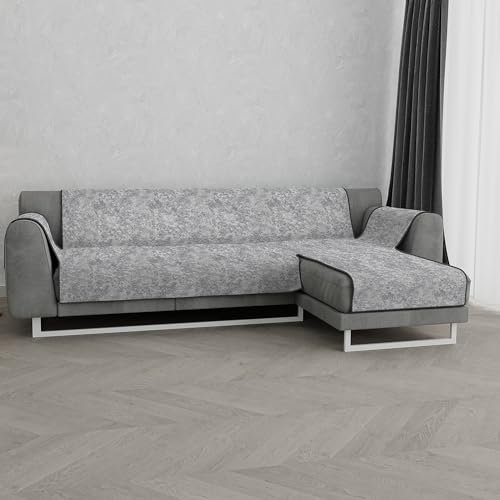 Italian Bed Linen “Glamour” rutschfest Sofa Abdeckung mit Chaise-Longue Rechts, Dunkel grau, 190cm, Leinen Leder
