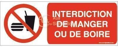 AUA SIGNALETIQUE - Autocollant Interdiction de manger ou de boire P022-B - 160x60 mm, Vinyl adhésif