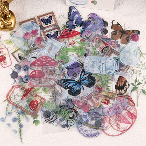 RISYPISY 120 Stück Vintage-Aufkleber für Scrapbooking, Pflanzenblumen dekorative Aufkleber Ästhetik-Kit für Zeitschriften, Planer, Fotoalben, Umschläge, Notizbücher