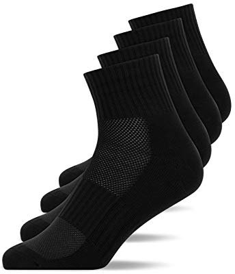 Snocks Mittelhohe Laufsocken Herren Damen 4 Paar - Atmungsaktive Sportsocken ohne Verrutschen - Gemütliche und weiche Funktionssocken - Quarter Socken Sport - Gr. 39-42 - Farbe Schwarz