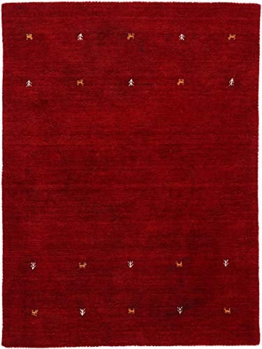 carpetfine Wollteppich Gabbeh Uni Rot 240x340 cm | Moderner Teppich für Wohn- und Schlafzimmer
