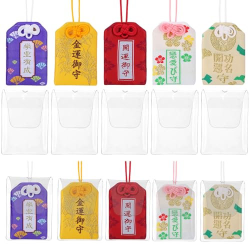 10 Stück Japanischer Glücksbringer Anhänger: Japanischer Omamori Glücksbringer Schrein Segen Tasche Liebe Arbeit Gesundheit Glückbringer Schlüsselanhänger Handtasche Auto Rückspiegel Deko
