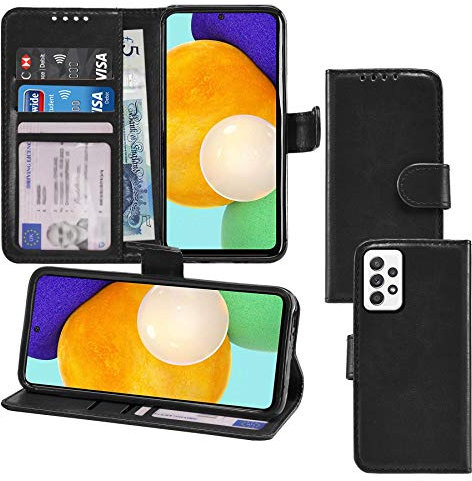 Gadget Giant Funda De Cuero Para Samsung Galaxy A52 5G Funda Folio Cartera Funda Con Ranura Para Tarjeta De Identificación Con Foto - Negro