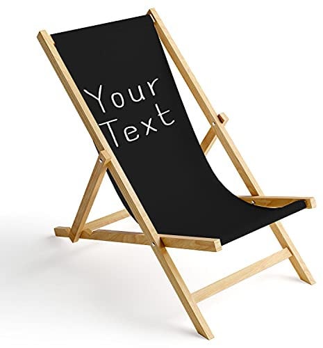 Ferocity Holz-Liegestuhl Klappbar Klappliegestuhl Sonnenliege Strandstuhl Wechselbezug Motiv Your Text Schwarz [119]