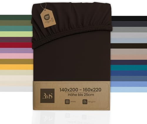 Bettwaesche-mit-Stil Spannbettlaken Jersey Spannlaken Spannbetttuch (140x200-160x220 cm, Matratzenhöhe bis 25cm, Espresso Braun) Gewicht: 180g/m², 90% Baumwolle 10% Elasthan