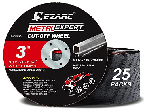 EZARC Metal Cutting Discs 25-Pack, 75mm Angle Grinder Discs, 1.6mm Thin Metal & Stainless Steel Cut Off Wheel for Angle Grinder