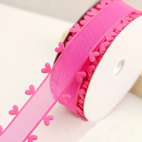 25mm x 18m Herzen Organzaband Organza Bänder Geschenkband Tüllband Schleifenband Dekoband für Auto Hochzeit Deko Tischdeko Zimmerdeko,um zu Machen Antennenschleifen Autoschleifen Autoschmuck,Rose