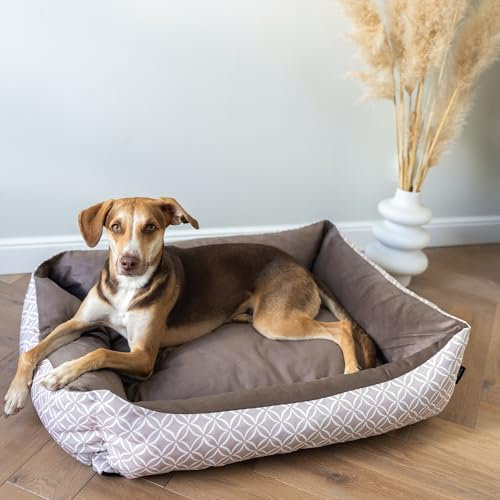4L Textil OTTO Kuscheliges Boho Hundebett Bezug abnehmbar und waschbar Hundekorb mittelgroße Hunde Hundekissen flauschig Hundekörbchen Hundesofa Braun (80x60 cm, Braun)