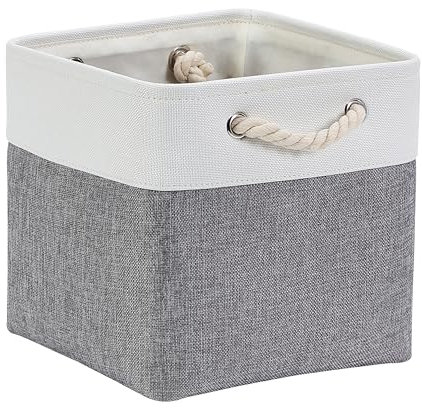 Mangata Aufbewahrungsbox Stoff 25x25x25 cm, aufbewahrungskorb Grau Weiß, Korbe Stoff in Würfel für Schrank, Regal, und Kleidung (Faltbare, 1er Pack)