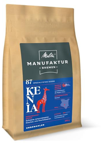 Melitta Manufaktur-Kaffee Kenia, Spezialitäten-Kaffee, 250g, ganze Kaffee-Bohnen, ungemahlen, Single-Origin-Kaffee, sanfte Trommelröstung, geröstet in Deutschland, Stärke 2