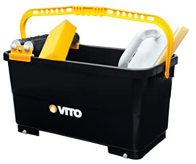VITO Bodenbearbeitungs Eimerset - Fliesenleger-Waschset 3-teilig - 23 Liter Eimer inkl. Ausdrückrolle, 1x Schwamm-Brett, 1x Schwamm - Wascheimer (VIBER)