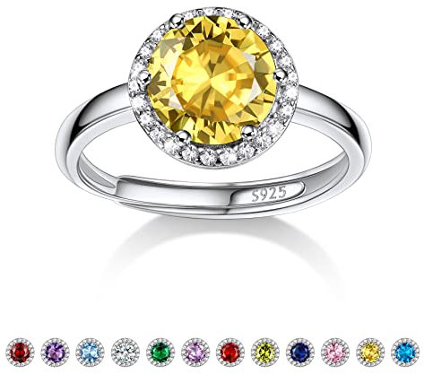 Bestyle Zirkonia Ringe für Damen Geburtsstein November Fingerring Verstellbarer Gelber Topas Verlobungsring Silber 925 Mädchen Bling Modeschmuck
