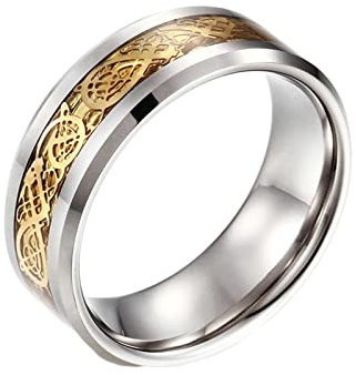 Daesar Wolframcarbid Ringe Männer, Herren Ringe Drachen Muster 8MM Breite Bandring Gold Ring Gothic Personalisiert Große 70 (22.3)