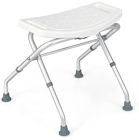 COSTWAY Shower Chair with Handles, Height Adjustable Bath Tub Shower Stool, Elderly Handicap Disabled Non-Slip Bathroom Bench (Folding Seat, 50 x 45-52 x 47-50cm)