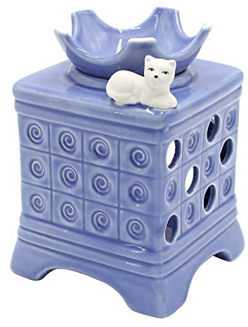 Duftlampe als Kachelofen in blau mit Katze/Aromalampe/Duftlicht/Duft-Lampe, L/B/H: ca. 10 x 10 x 15 cm