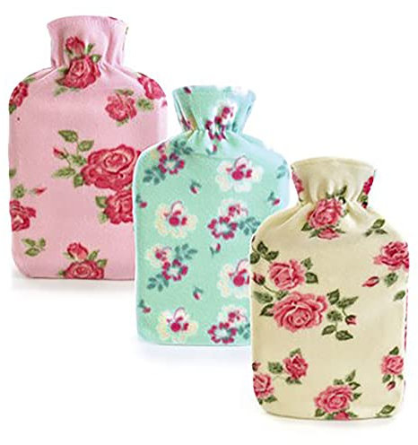 KAV Cute Hot Water Bottle - Ruber Bottle with Low Pile Plush Cover (Pretty Flower Fleece)